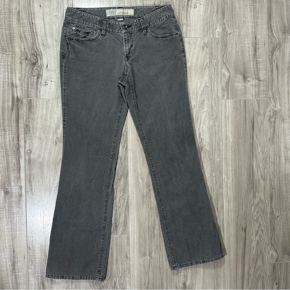 ANN TAYLOR LOFT Gray Curvy Boot Cut Cotton CORDUROY Cord Jeans 8